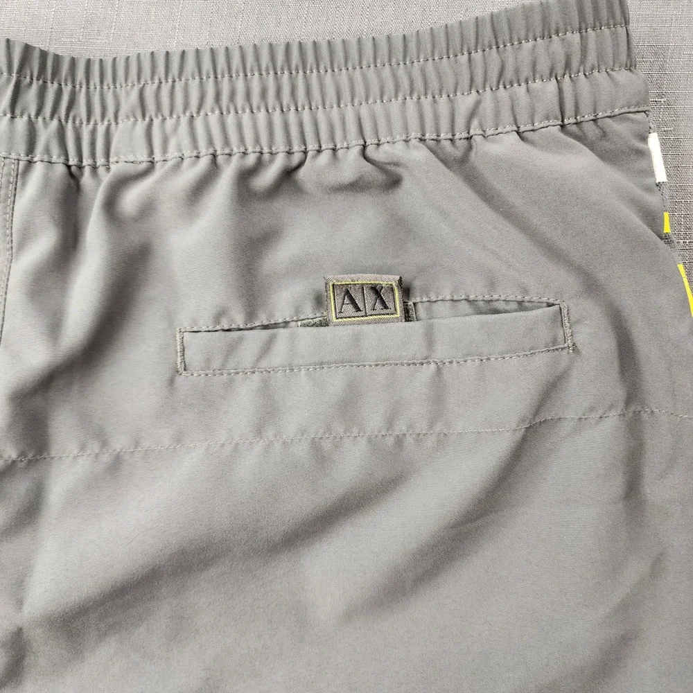 Armani Exchange Mens Gray Yellow Striped Swim Trunks Shorts Size Small AX Logo